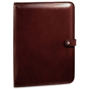 cherry colored leather padfolio with snap closure